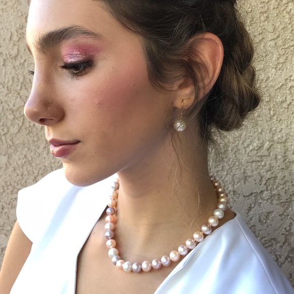 Multi-Colored Cultured Pearls + Diamond “S” - Picture 2 of 2